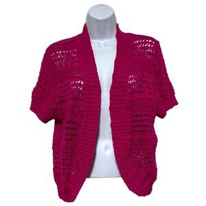 Covington-Women's Large Pink Open Cardigan Short Sleeve Cotton-Acrylic